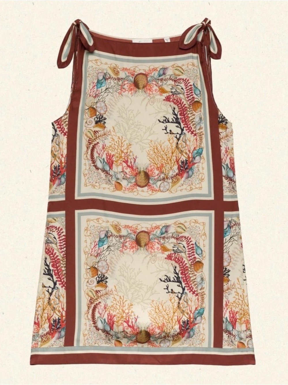 Doen Coral Reef Print Mini Dress in Cream, Rust, Teal